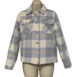 Girls Size 14 Large Jacket Joujou Plaid Snap Closure Light Blue Shacket